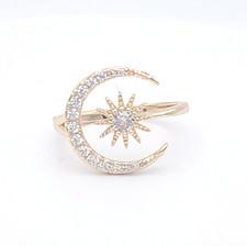 Gold Sun Moon Ring Celestial Adjustable Zircon Astrology Statement Style