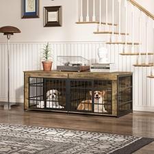 Dual Door Dog Crate for 2 Dogs, Wood & Metal, Removable Divider, 350lbs Capacity
