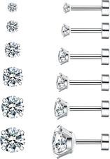 Wssxc 6 Pairs Hypoallergenic Cubic Zirconia Earrings Surgical Steel Flat Back St