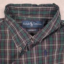 Polo Ralph Lauren Button Down Mens Medium Green Plaid Custom Fit Long Slv Pony