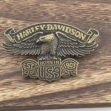 Vintage Harley Davidson Born In USA Eagle Logo Emblem Pin Button NOS