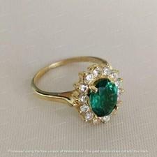 2.30Ct Oval Cut Green Emerald Lab-Created Engagement Ring 14k Yellow Gold Plated