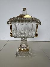 Vintage Jeanette Glass Covered Pedestal Wedding Box Candy Dish Compote Gold Trim