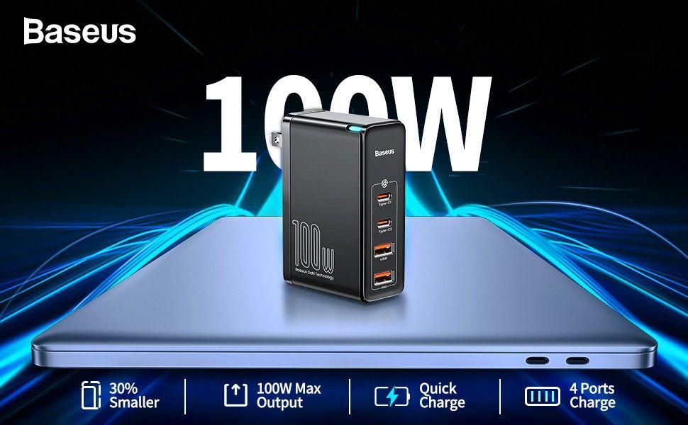 100W USB C Charger, Baseus PD3.0 QC4.0 PPS GaN Charging Station, 4-Port Fast Charging, Type C Wall Charger Block for MacBook Pro/Air, Laptops, iPad