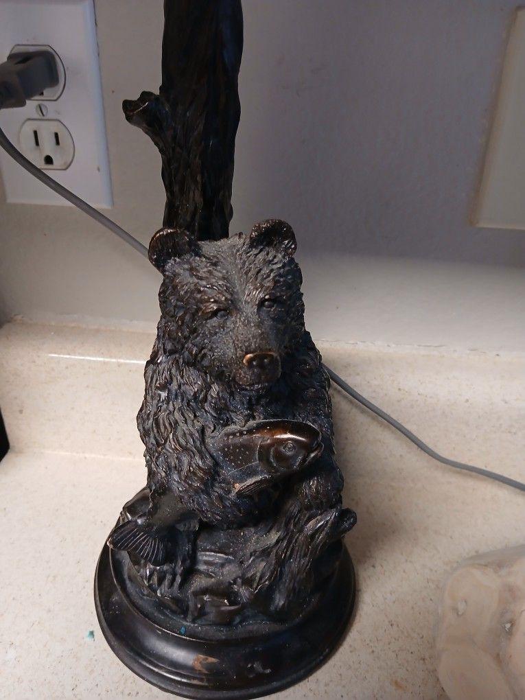 Signed Cast Bronze Bear Statue Antique Lamp