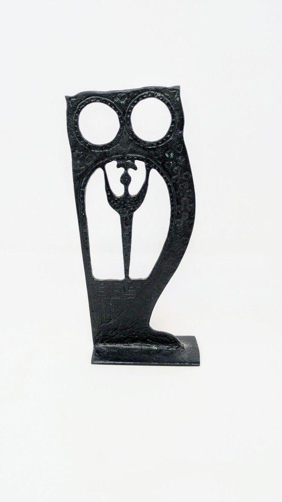 Vintage "Oxidized Bronze" Folk Art Sculpture: Athena & Owl